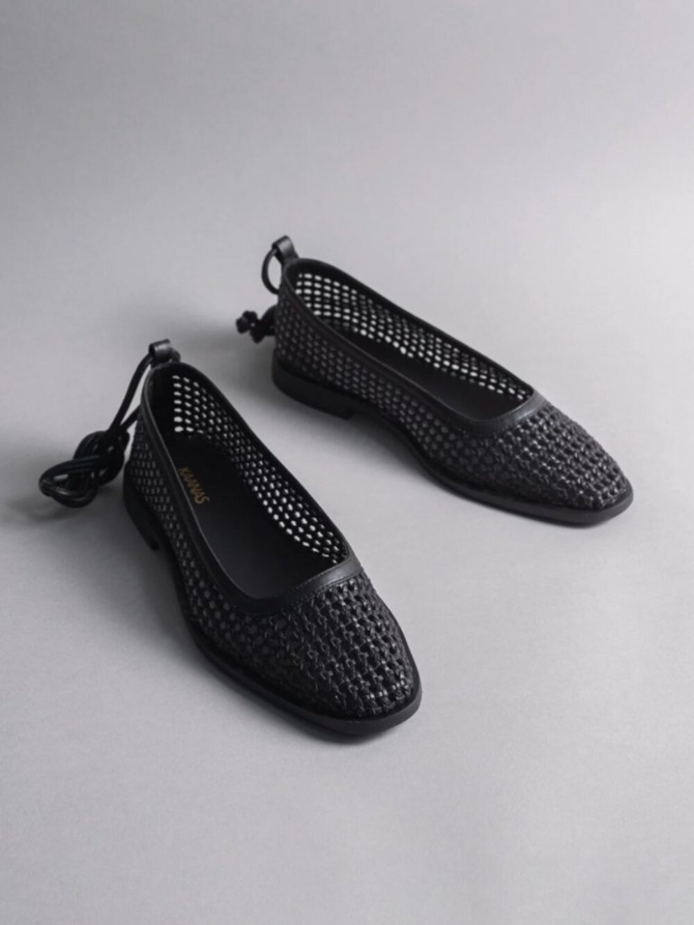 Anthropologie KAANAS Black Woven Leather Nana Ankle Wrap Ballet Flats NEW NWT